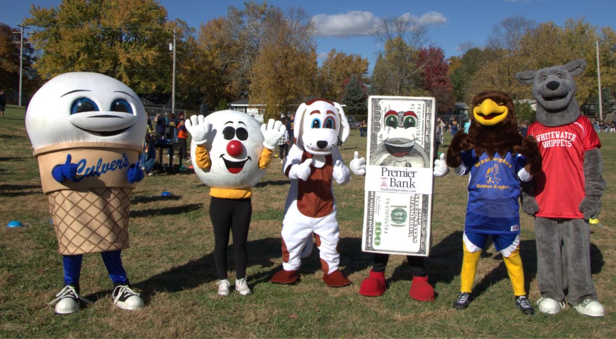 A line up of the Mascots for the Walk for Washington event, October 2024.