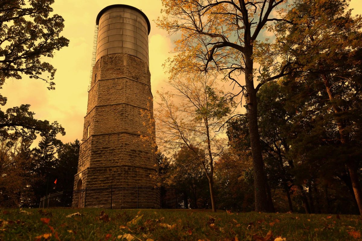 The "witches tower" or more commonly known as the Starin water tower is seen as the sun sets, October, 2024.