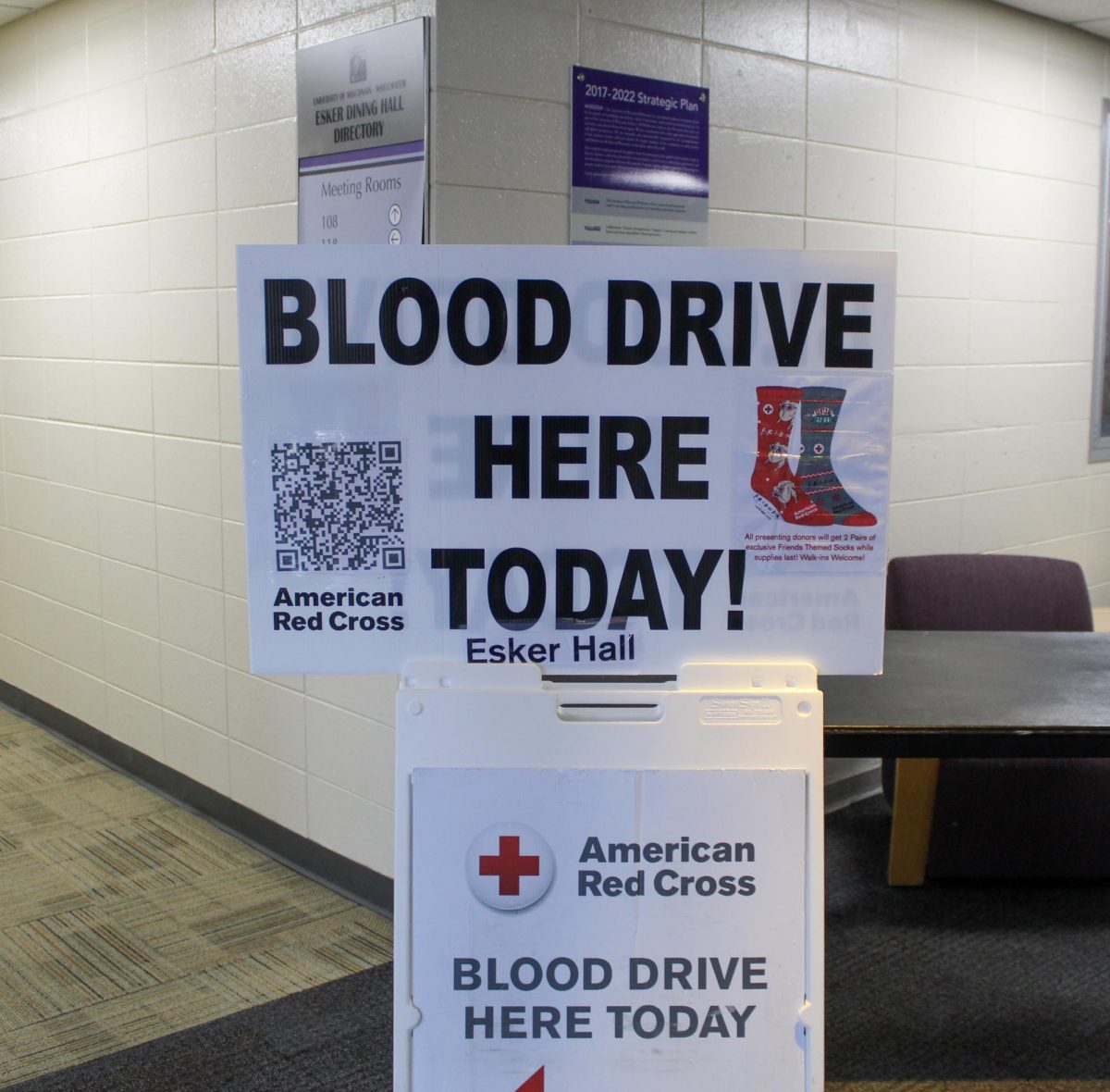 A-Frame sign displayed at the entrance of Esker Dining Hall on the UW-Whitewater campus on Nov. 21, 2024.