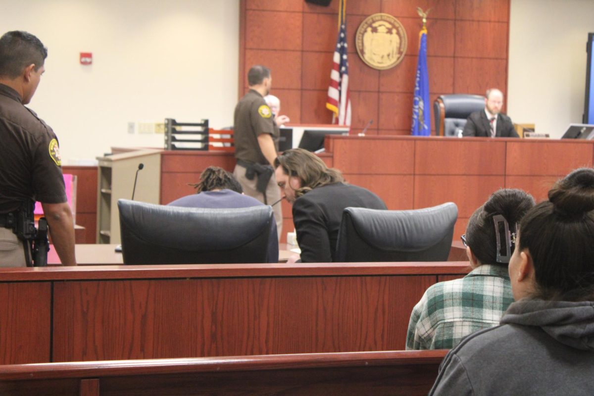 Chad Richards speaks with his attorney, Gibson D Hatch, after appearing in court for his arraignment November 8, 2024. 