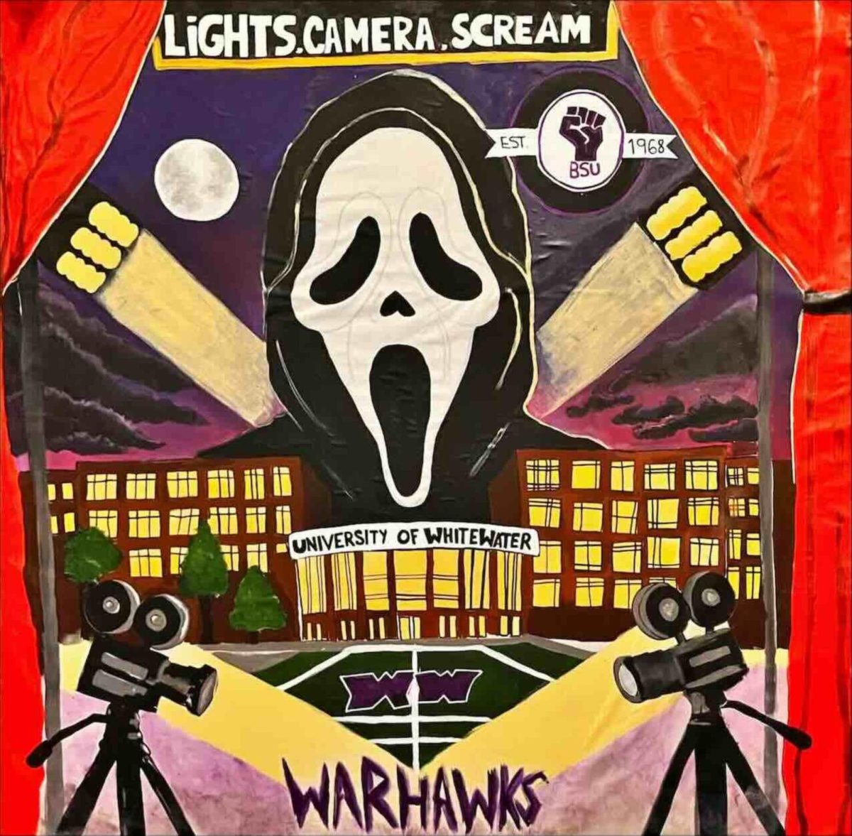 Winner of first place in the banner competition, the Black Student Union scares away the competition with its Scream theme, Fall 2024