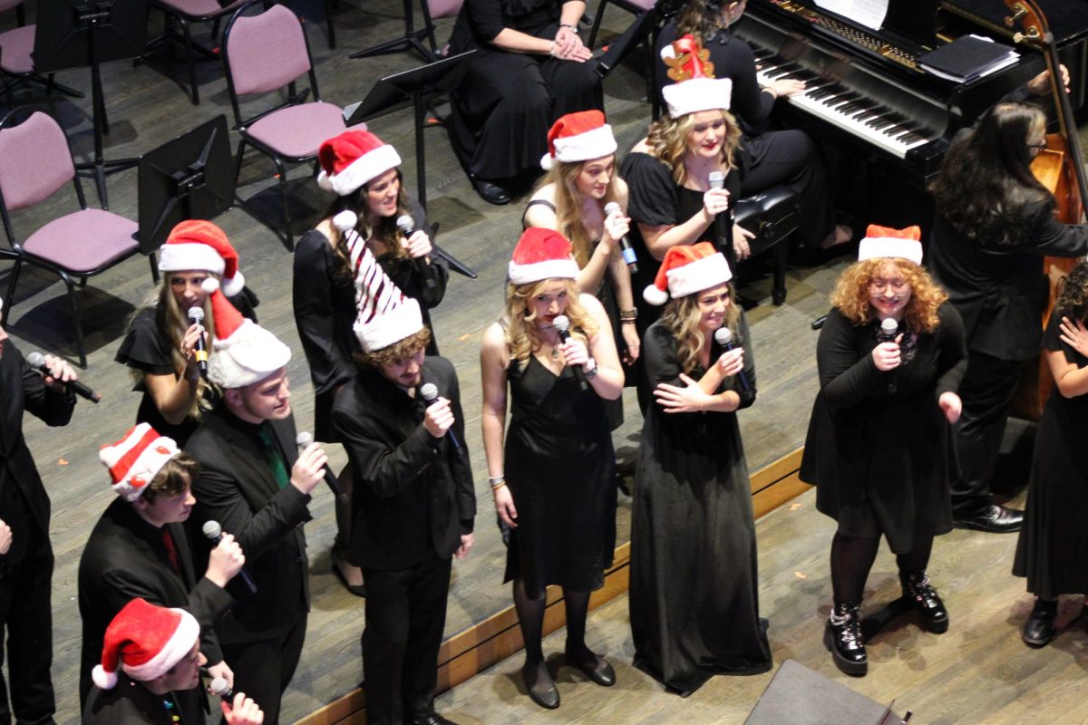 Vocal Jazz and Jazz Ensemble performing together performing Zat You, Santa
Clause? In the Annual Gala Concert Dec. 7, 2024.