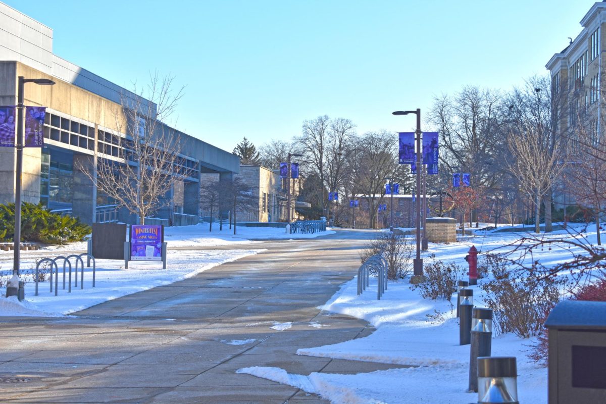 One of the most popular walkways at UW-Whitewater that is filled with students remains empty during winter break awaiting students to come back. 