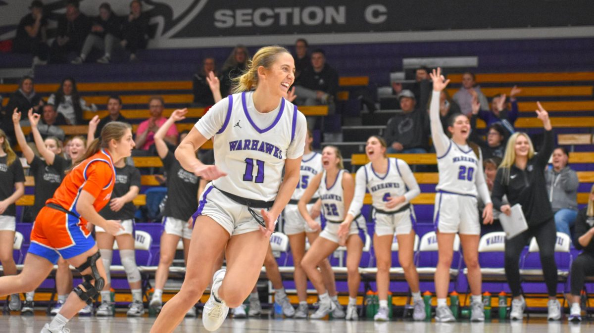 UW-Whitewater senior guard Maggie Trautsch celebrates after hitting a three point shot to advance the score of the game against UW-Platteville in the Kachel Fieldhouse Gymnasium January 22nd, 2025.