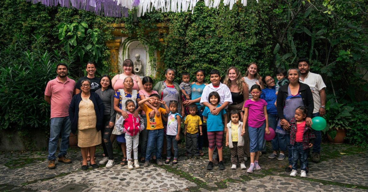 UW-W students (left to right) Kylie Bilello, Faith Jones and Ruth Hammer with local Guatemalan women who are part of ProChapina during a trip in Summer 2024. 