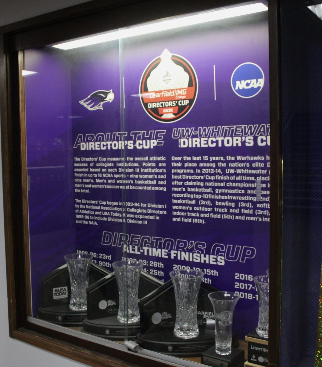 A Learfield Directors’ Cup trophy case sits in the Williams Center.