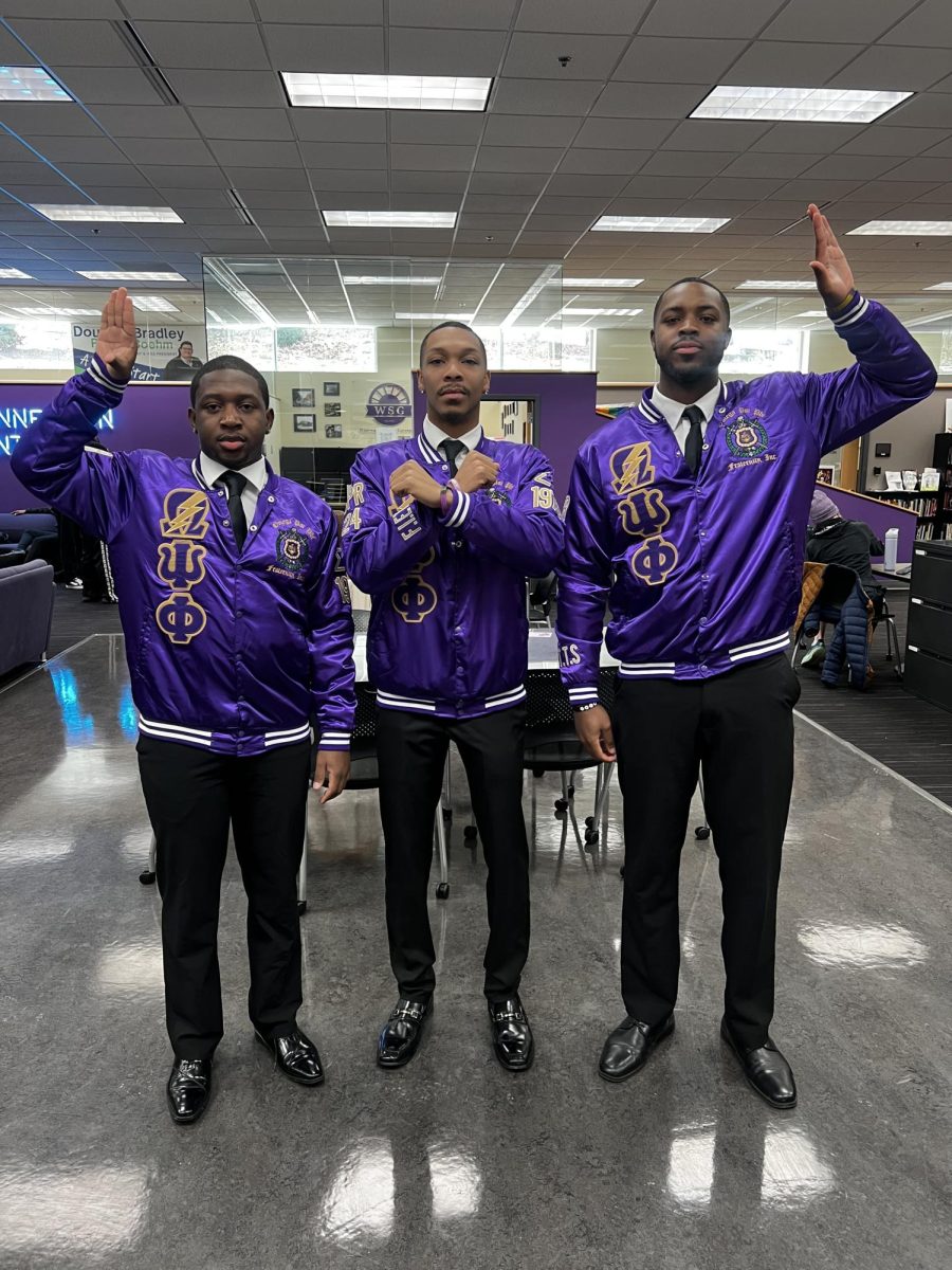 From left to right; Cameron Culberson, Lee Barnes Jr, Daeshon Benson from the Sigma Zeta Fraternity. 
