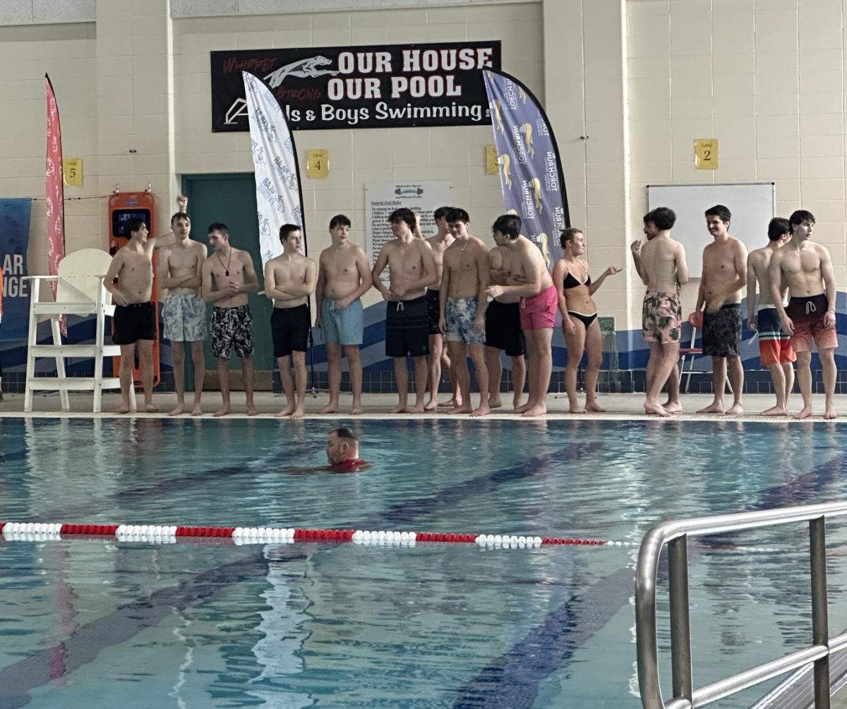 A group of young participants preparing themselves for the Plunge in the Whitewater Aquatics and Fitness Center. 
