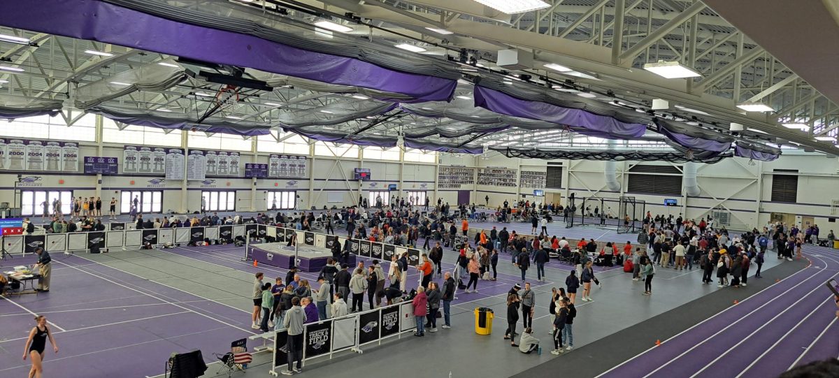 UW-Whitewater’s D.L.K. Kachel Fieldhouse at Leonard “Squig” Converse Track is busy with participants at the Karl Schlender Invitational Jan 25 2025.