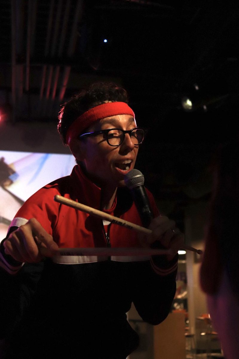 Comedian and contortionist Jonathan Burns performing with students of University of Whitewater at the Down Under located in University Center on September 4, 2025.