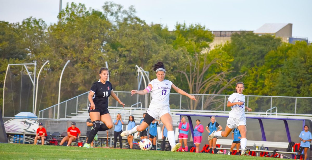 UW-Whitewater Women’s Soccer senior Kaidence Horner shoots and scores her first goal of the season after being injured all year against Benedictine College on September 22nd, 2025 at Fiskum Field. 
