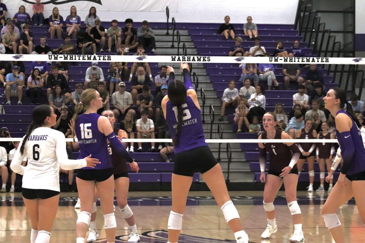 UW-Whitewater women's volleyball team playing against UW-La Crosse at the Williams Center
on October 1st, 2025.