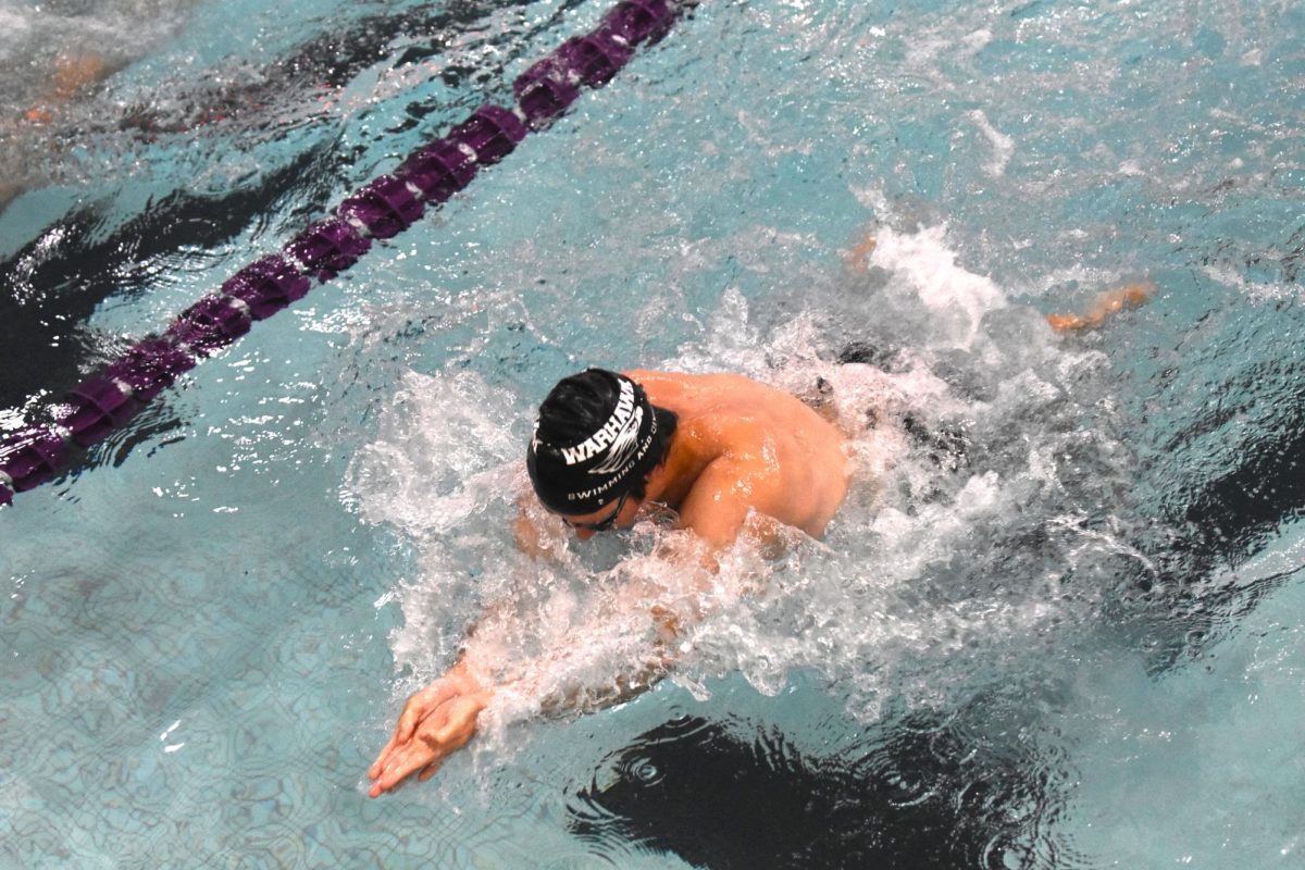 The UW-Whitewater men's swim team swims against Illinois Tech on Oct. 11th 2025 in the Whitewater Aquatic & Fitness Center