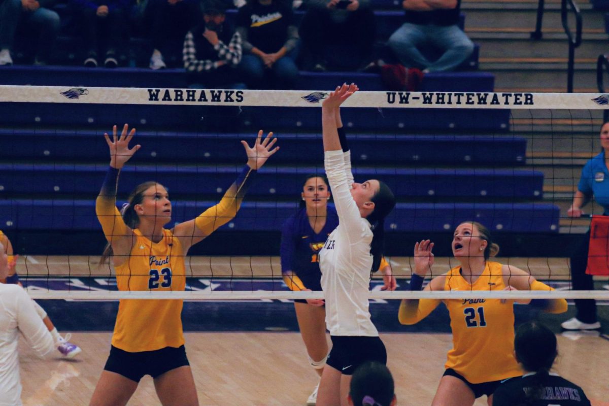 UW-Whitewater women’s volleyball team playing against UW-Stevens Point in the WIAC tournament at Kris Russell Arena located in the Williams Center.