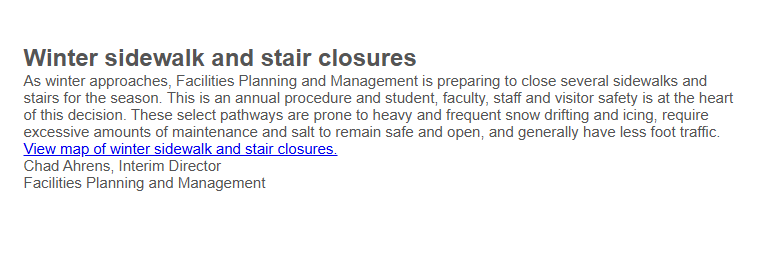Winter sidewalk and stair closures