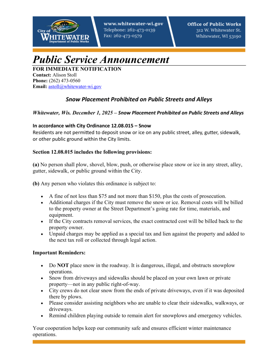 Snow Placement Prohibited on Public Streets and Alleys