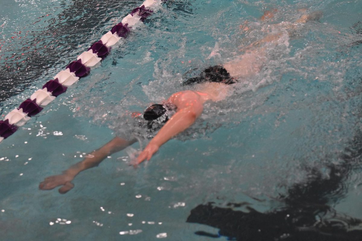  The UW-Whitewater Warhawk swimmers swim as fast as they can doing multiple laps in the Williams Center Pool, Nov. 15, 2025 against Illinois Tech. 