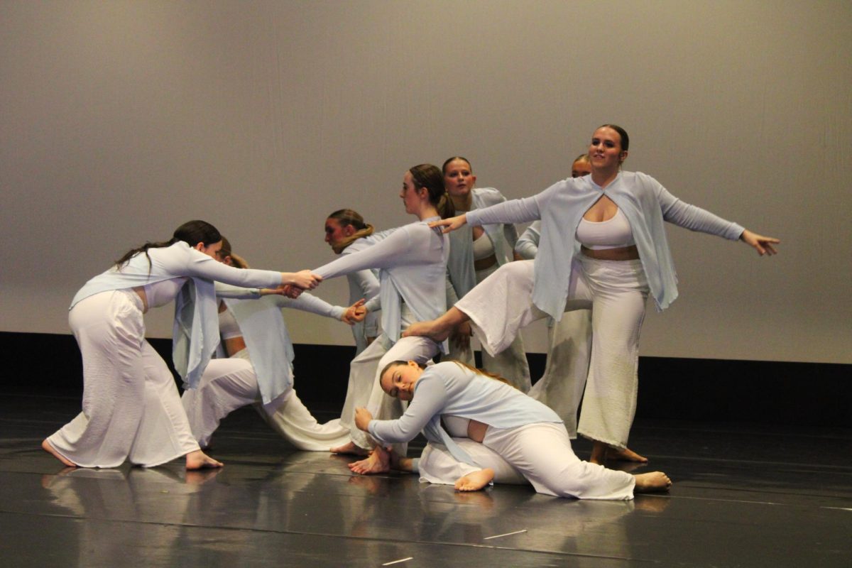 Dancers pose during their performance at the UW-Whitewater DanceScpapes25 put on by the UW-Whitewater College of Arts and Communication and the Department of Theatre/Dance performed in UW-Whitewater’s Barnett Theatre April 2, 2025.