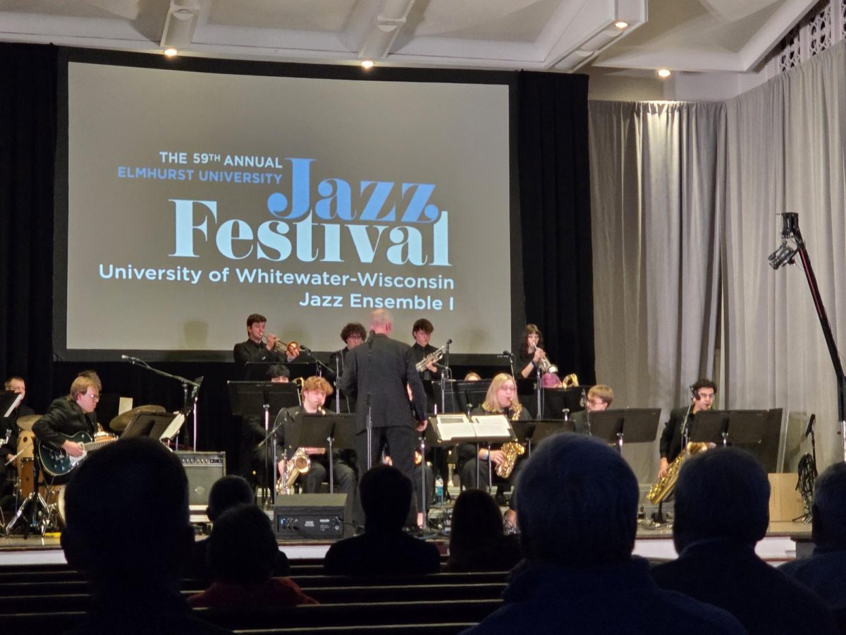 Jazz one ensemble performs at Elmhurst’s 59th annual Jazz Festival on Feb. 28, showcasing Whitewater’s jazz performance after jazz two performed earlier.