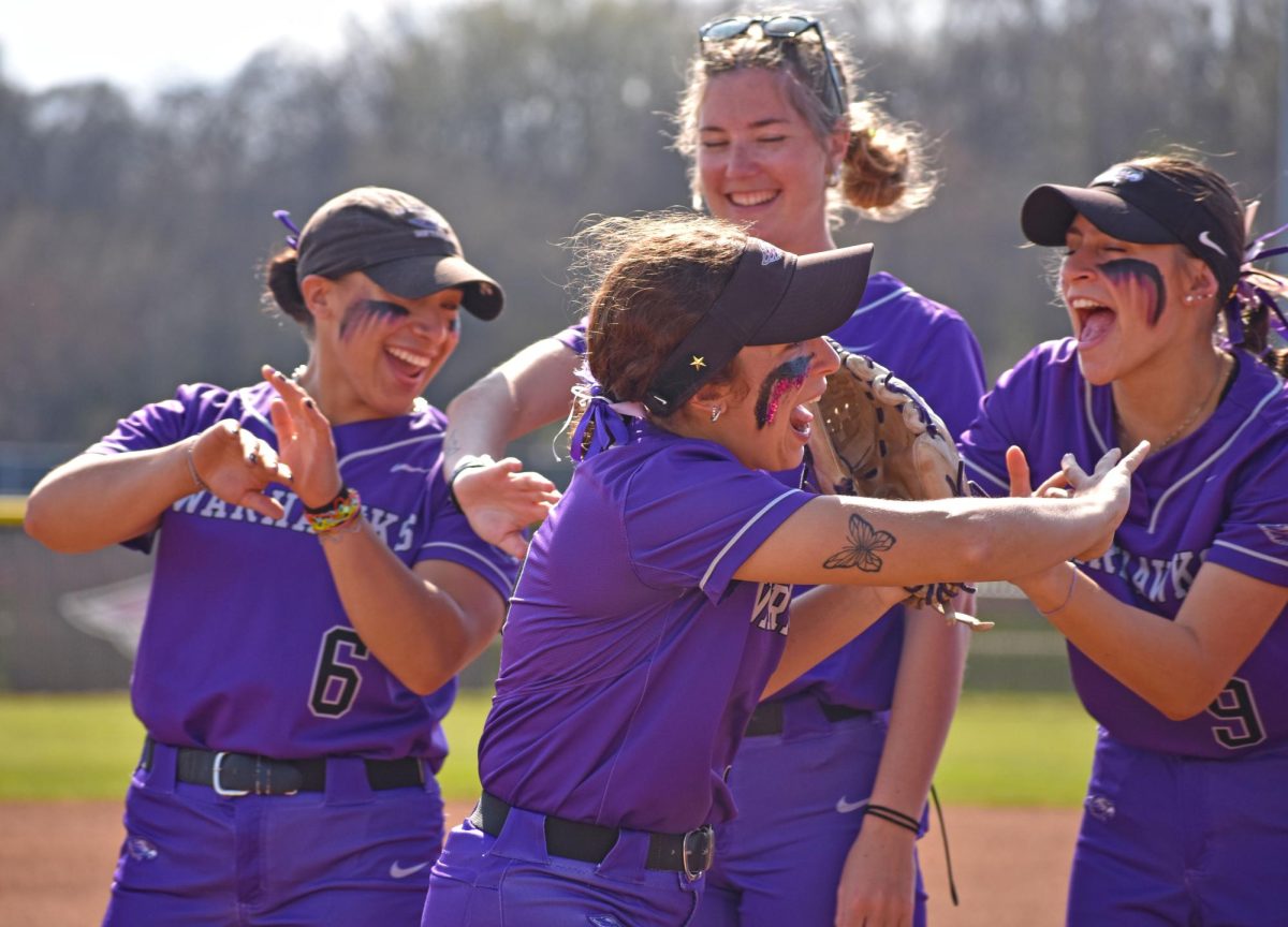 The UW-Whitewater Softball team is filled with excitement as they do the starting line up for their game against University of Chicago, April 23, 2025 at van Steenderen Complex.