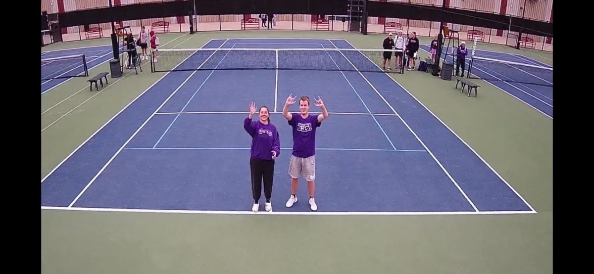 Mixed doubles team Angela Hark and Owen Seaver celebrates after an outstanding win. (Courtesy of Carly Meeks)