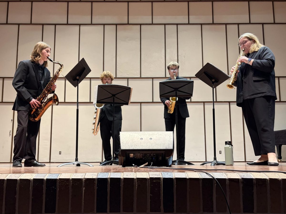 The BM Saxophone plays Pitch Black by Jacob Ter Veldhuis during their March 31 performance in the Light Recital Hall.