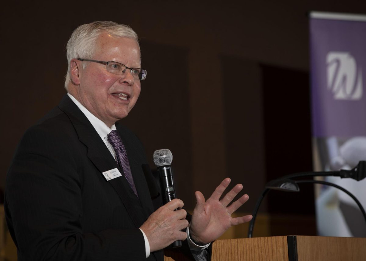 Universities of Wisconsin President Jay Rothman addresses the audience. Representatives of the UW-Whitewater Branch of the UW Credit Union were on hand to receive a Regents Business Partnership Award from Universities of Wisconsin President Jay O. Rothman and Regent Timothy Nixon, along with UW-Whitewater Chancellor Corey A. King, on Nov. 1, 2024.