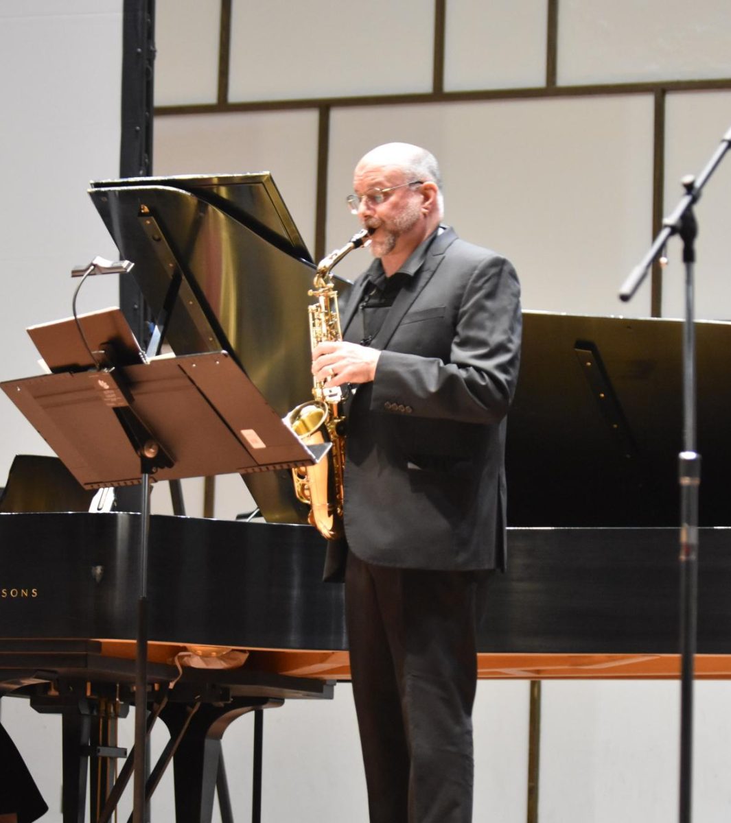 UW-Whitewater assistant professor Diana Shapiro and professor Matthew Sintchak’ perform together at the Holocaust Remembrance concert in the Light Recital Hall, Center of the Arts, April 22, 2026.  