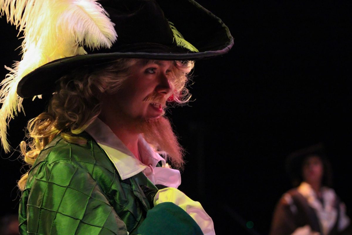 Student actor Michael Miller playing as Dorante in the play “The Liar” at Hicklin Theatre located in Greenhill Center of the Arts on April 23, 2026.