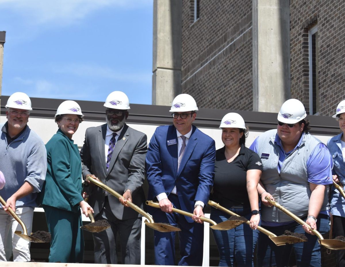 The UW-Whitewater staff poses for a picture of them starting the works for Winther and Heide renovations at the Winther and Heide Groundbreaking ceremony at Winther Hall, April 17, 2026.
